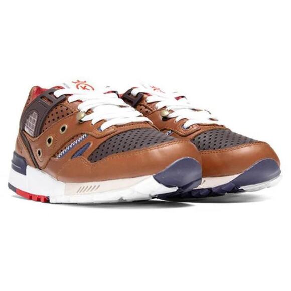 RARE! New 24 Kilates X Saucony La Victoria Brown Navy Red Mens 11.5 Leather Trim - Picture 1 of 12